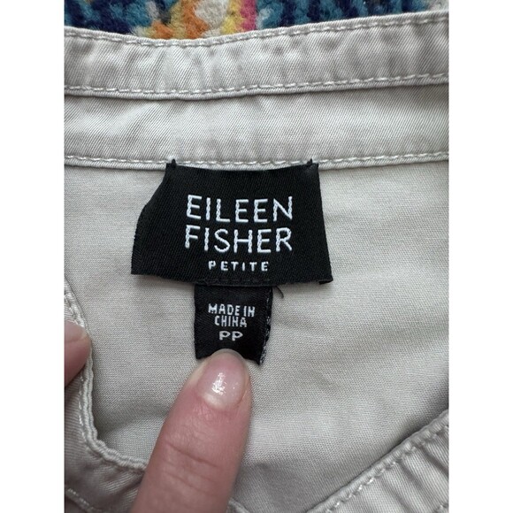 Eileen Fisher Khaki Cotton Utility Blazer Mock Collar Button Down Sz Petite PP - Picture 4 of 8